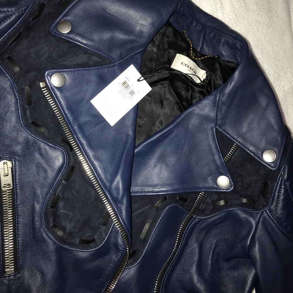 Blue leather coach jacket !! Open to offers. ! - Picture 3 of 7